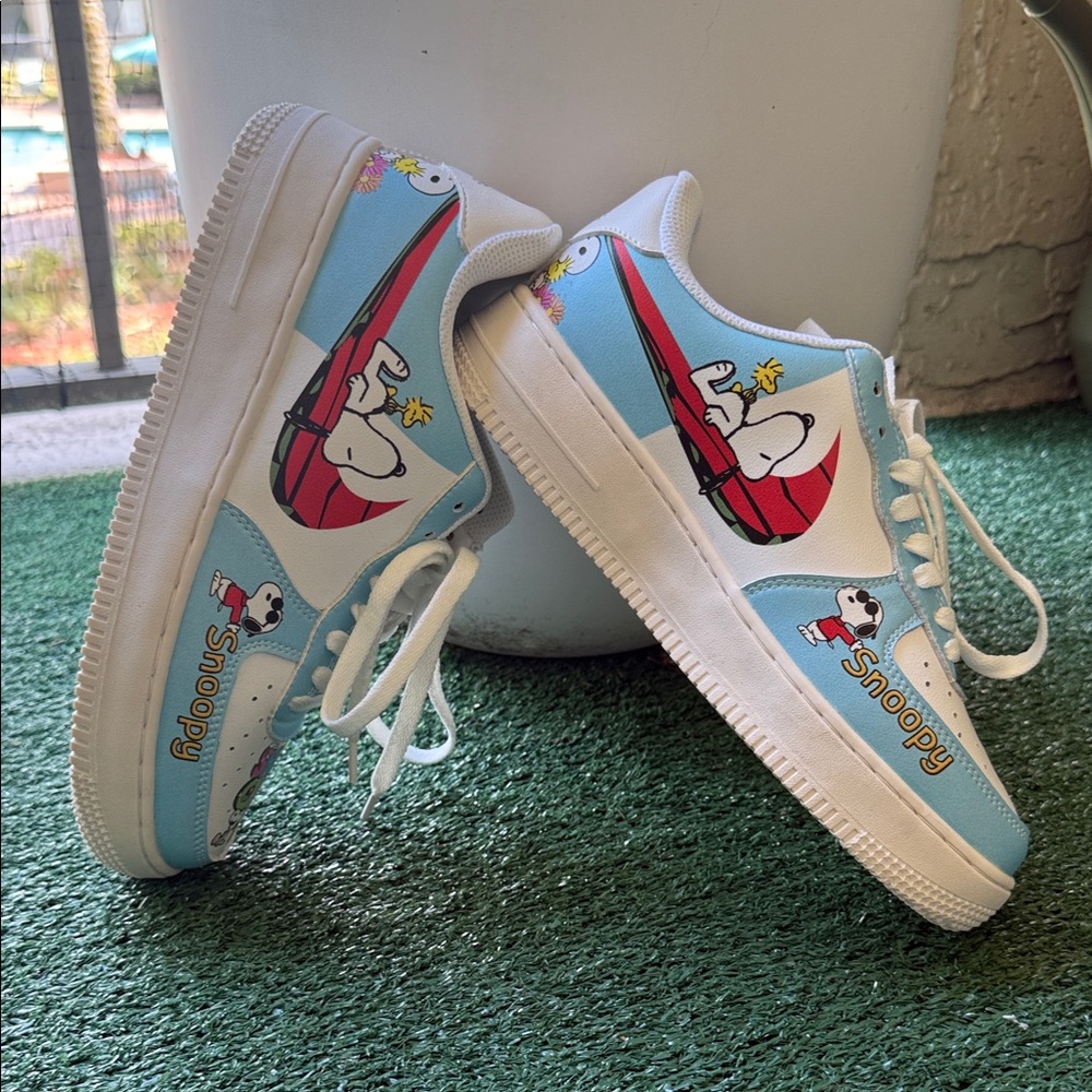 Snoopy Themed Customized Sneakers with Blue and White Accents